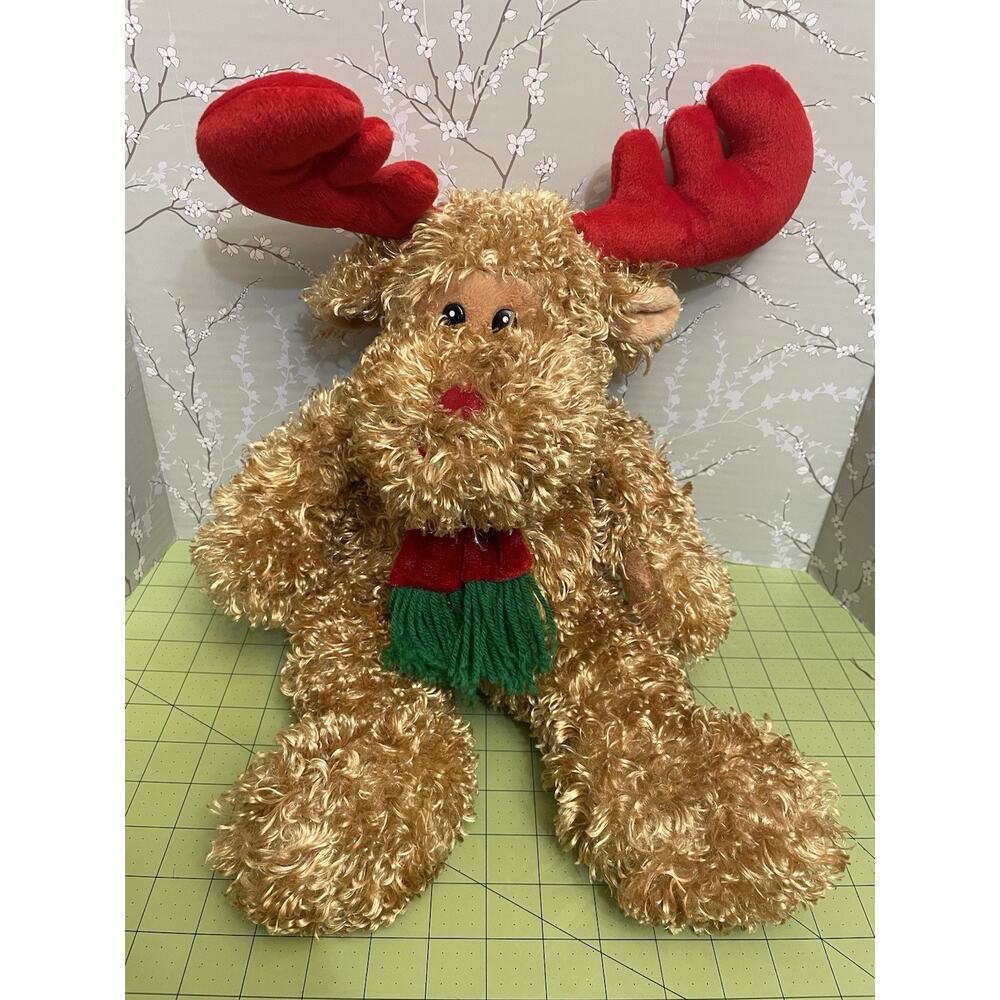 Fiesta 18” Christmas Moose Plush Floppy Stuffed Animal Brown Red Antlers Scarf
